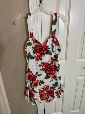 Floral Rose Print White Sundress